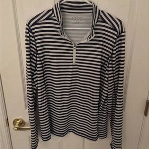 Izod Navy and White Striped Golf Pullover
